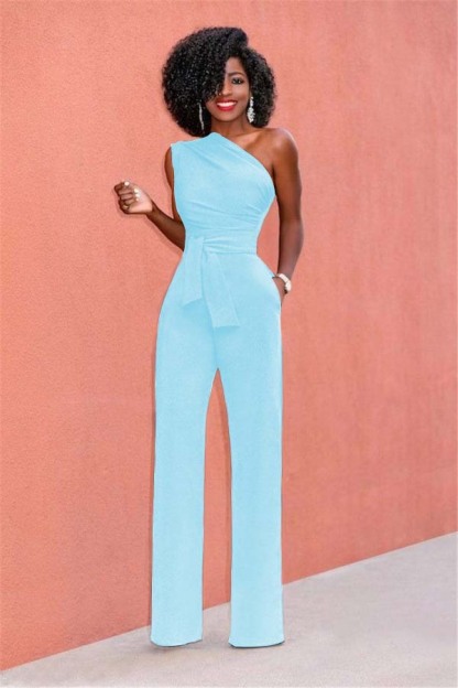 Concise Black One-Shoulder Daily Women's Jump Suit