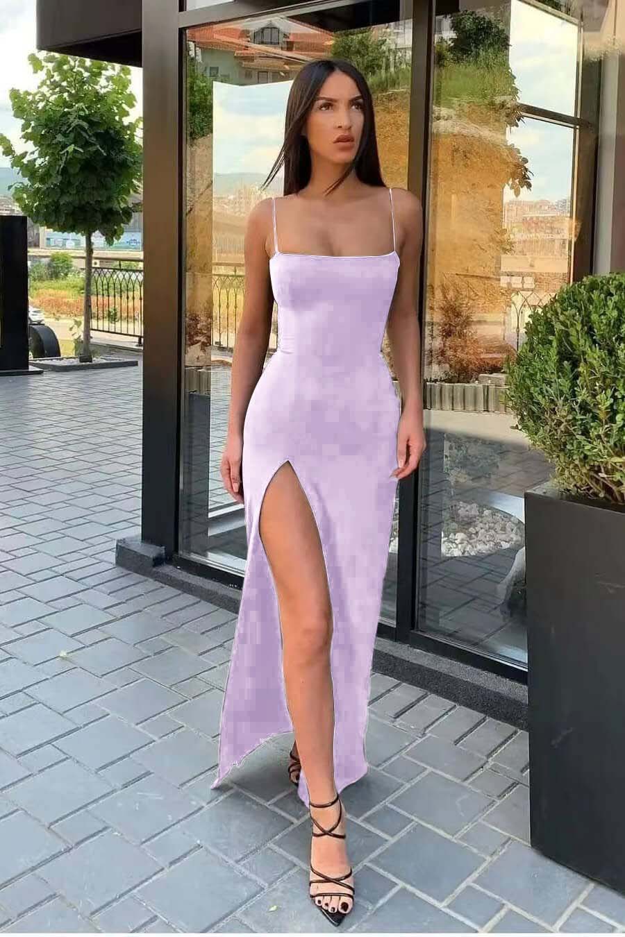 Front Split Evening Dress With Spaghetti-Straps Strapless Black