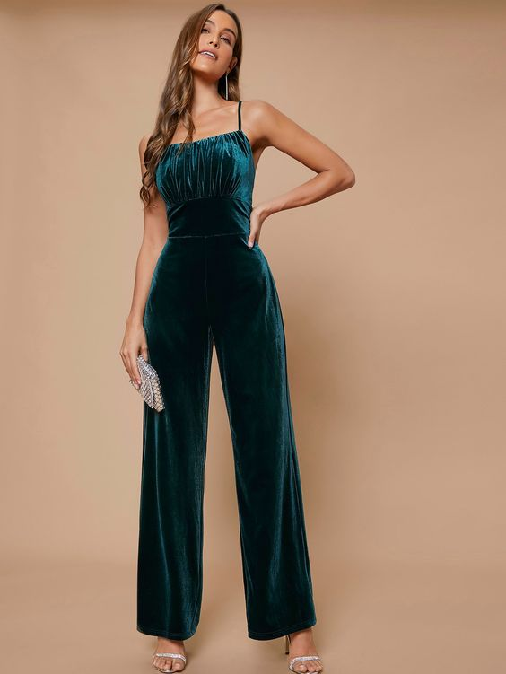 Attractive Dark Green Sleeveless Spaghetti Strap Long Jump Suit