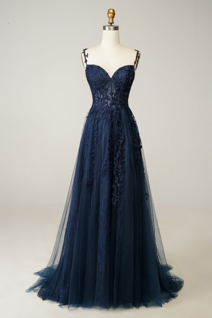 Spaghetti Strap Sweetheart Sleeveless Formal Dress With Appliques