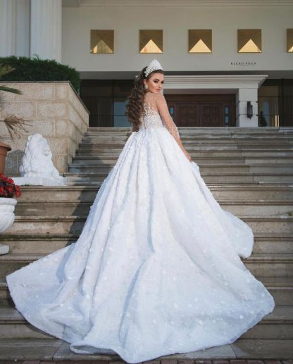 Simple Sweetheart Long Ball Gown Wedding Dress with Sleeves Beads