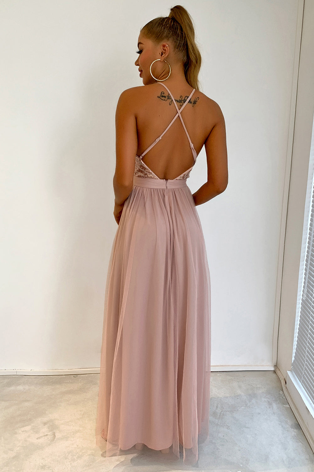 Sequin Party Dress with Green V-neck