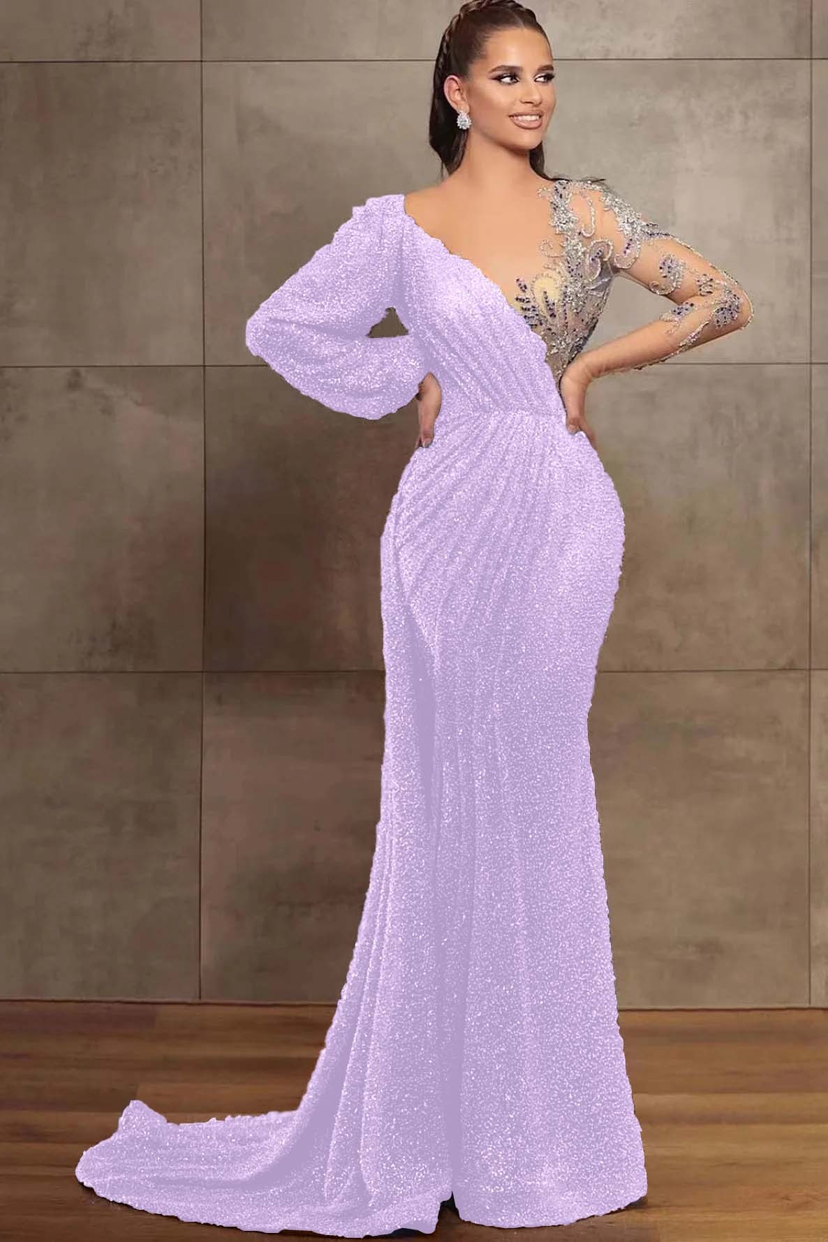 Gorgeous V-Neck Mermaid Evening Dress Long Sleeves With Sequins Beads