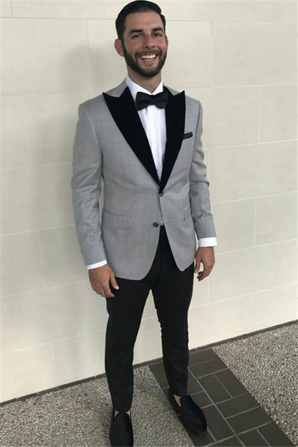 Formal Grey Slim Fit Black Peaked Lapel Business Men's Suits