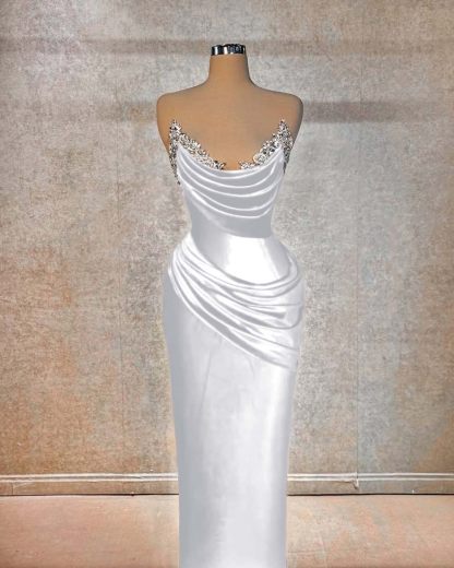 Chic Strapless Sleeveless Long Formal Dress With Beading Pleated