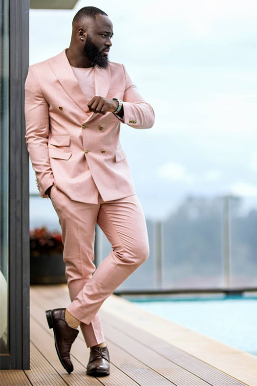 Fashion Pink Double-Breasted Prince Suit for Groom with Peaked Lapel