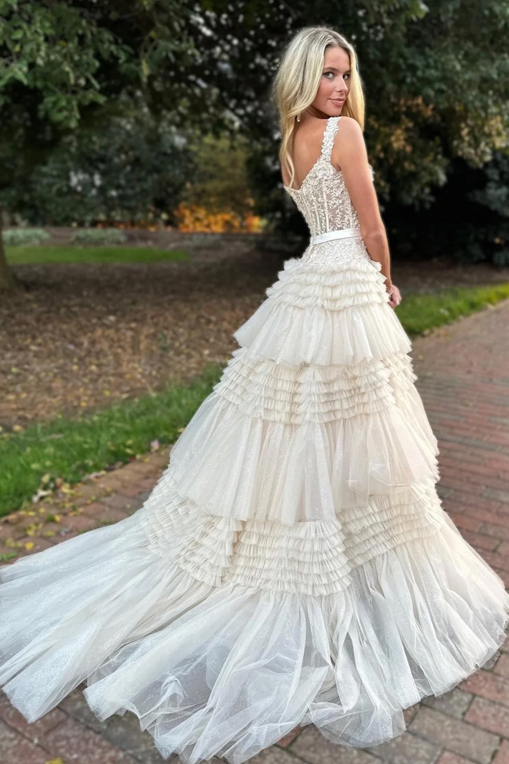 Ivory Off-the-Shoulder Princess A-Line Prom Dress with Ruffles