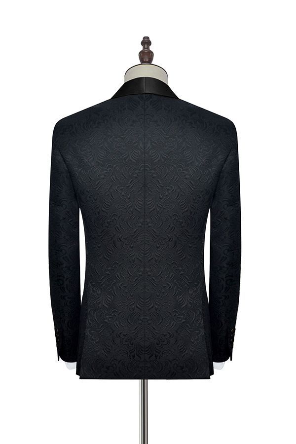 Classic Black Jacquard Wedding Tuxedo Shawl Lapel Silk One-Button Wedding Suits for Men
