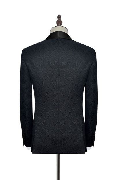 Classic Black Jacquard Wedding Tuxedo Shawl Lapel Silk One-Button Wedding Suits for Men
