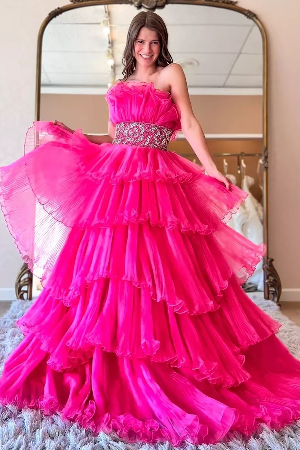 Stylish Strapless Blue A-Line Prom Dress with Beading