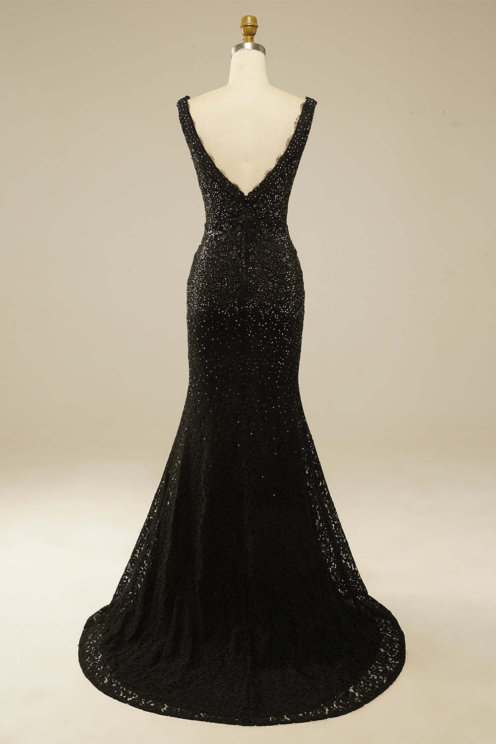 Long Black Lace Prom Dress with Elegant Glitter Rhinestones