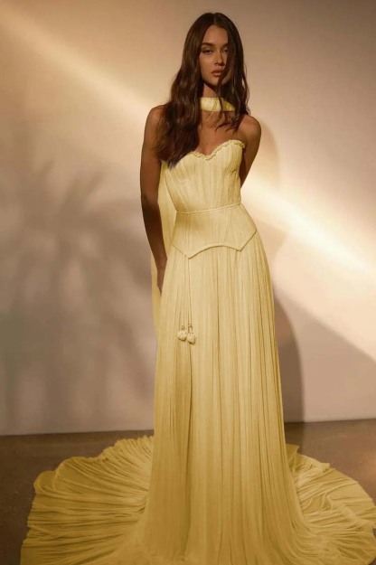 Chiffon Strapless Sleeveless Long Formal Dress With Belt Ruffles