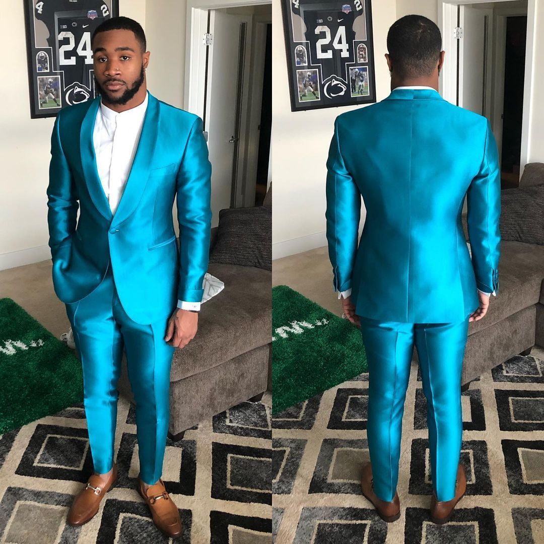 Fashion Sparkly Blue One-Button Reception Suit for Groom with Shawl Lapel