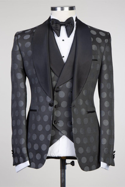 Black Fashion Pattern Best-Fitted Shawl Lapel One-Button Men's Suits