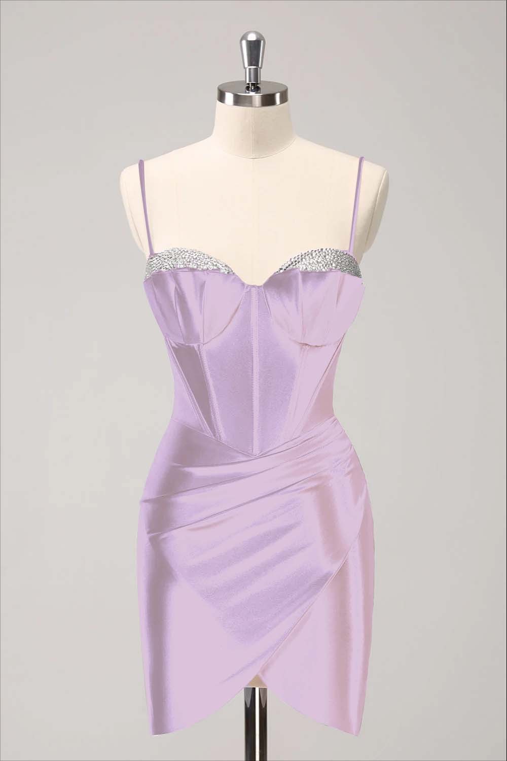 Blushing Pink Spaghetti-Straps Cross Skirt Beaded Lovely Short Mini cocktail Dress
