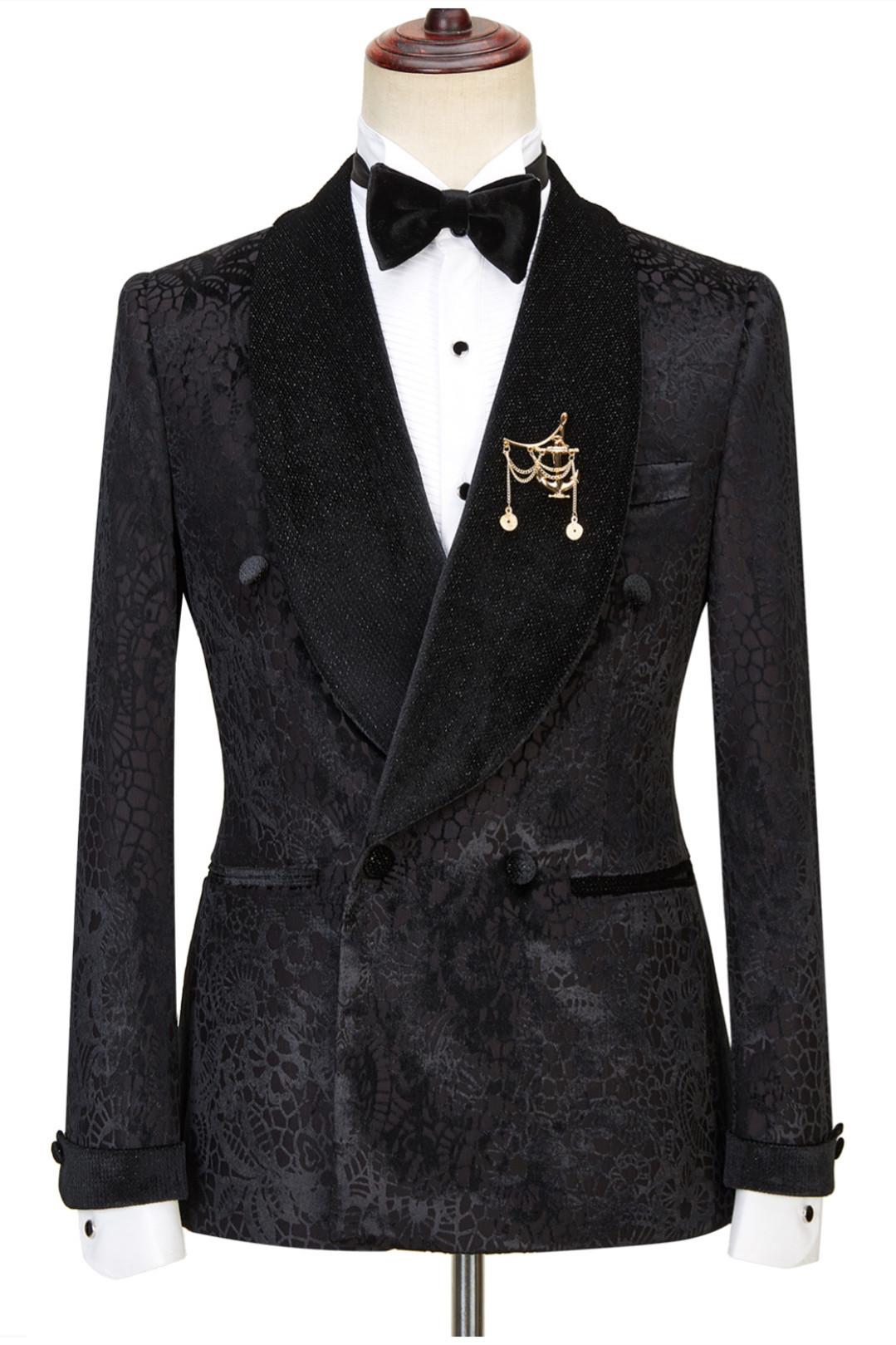 Fashion Sparkle Patterns Alex Black Shawl Lapel Double-Breasted Wedding Suits