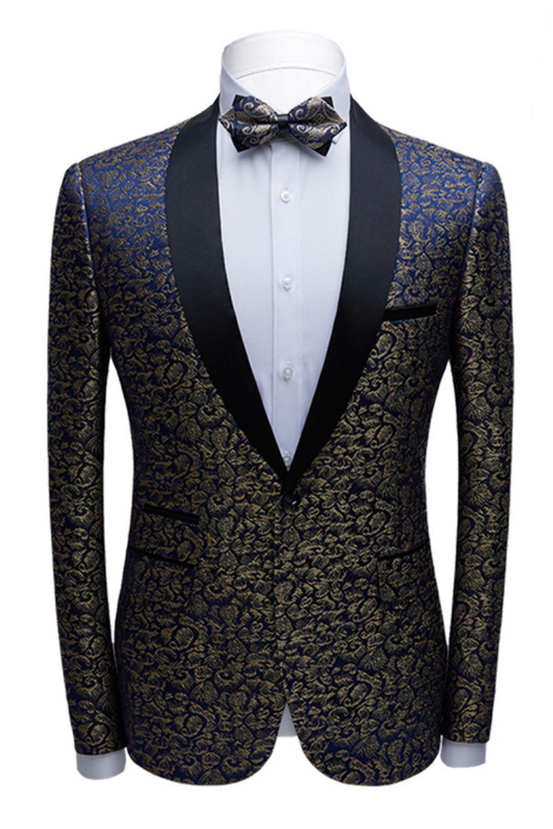 Chic Black Jacquard Tuxedo with Shawl Lapel Wedding Suit