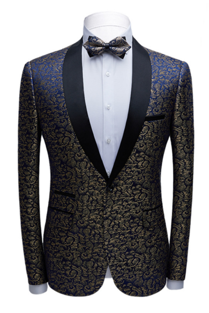 Chic Black Jacquard Tuxedo with Shawl Lapel Wedding Suit