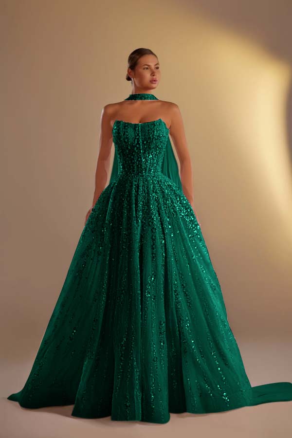 Strapless Sleeveless Long A Line Formal Dress With Pleated Beading