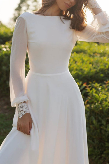 Long Sleeves Chiffon Backless Wedding Dress
