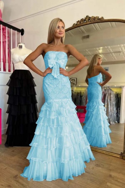 Strapless Sleeveless Long Mermaid Formal Dress With Beading Ruffle