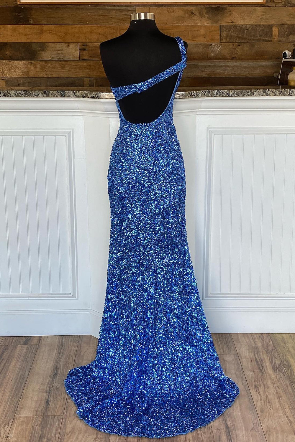 Long Red Prom Dress with One Shoulder and Sequins