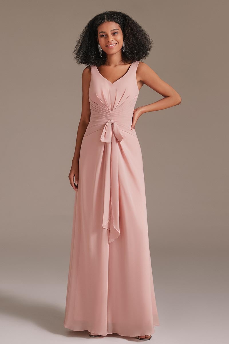 Dusty Rose Long Bridesmaid Dress Sleeveless