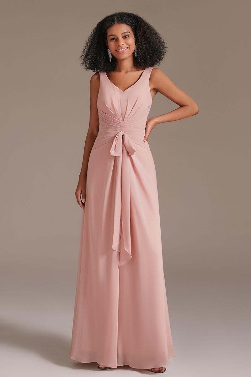 Dusty Rose Long Bridesmaid Dress Sleeveless