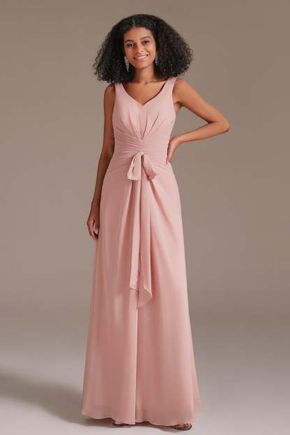Dusty Rose Long Bridesmaid Dress Sleeveless