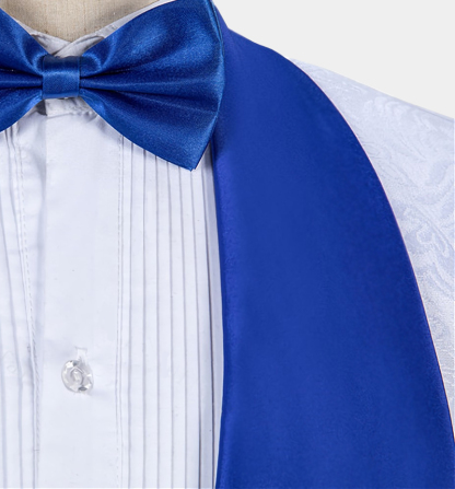 Cool White Jacquard Shawl Lapel Wedding Tuxedo with Blue Three-Piece