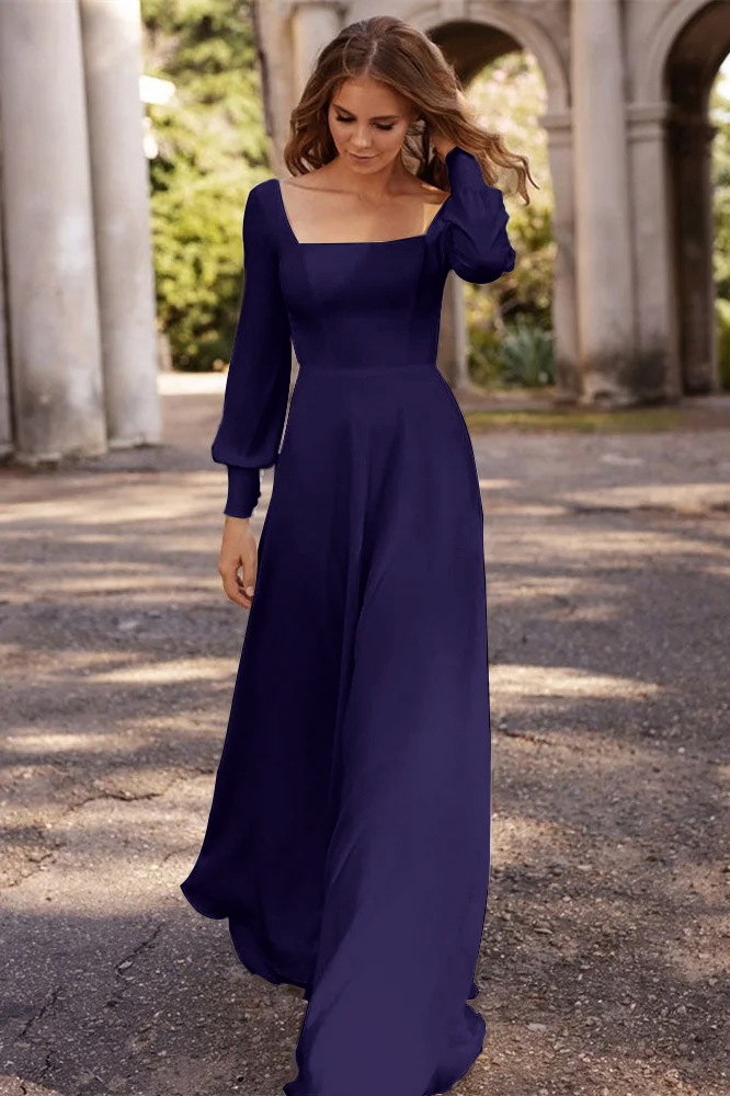 Square A-Line Long Sleeves Wedding Dress
