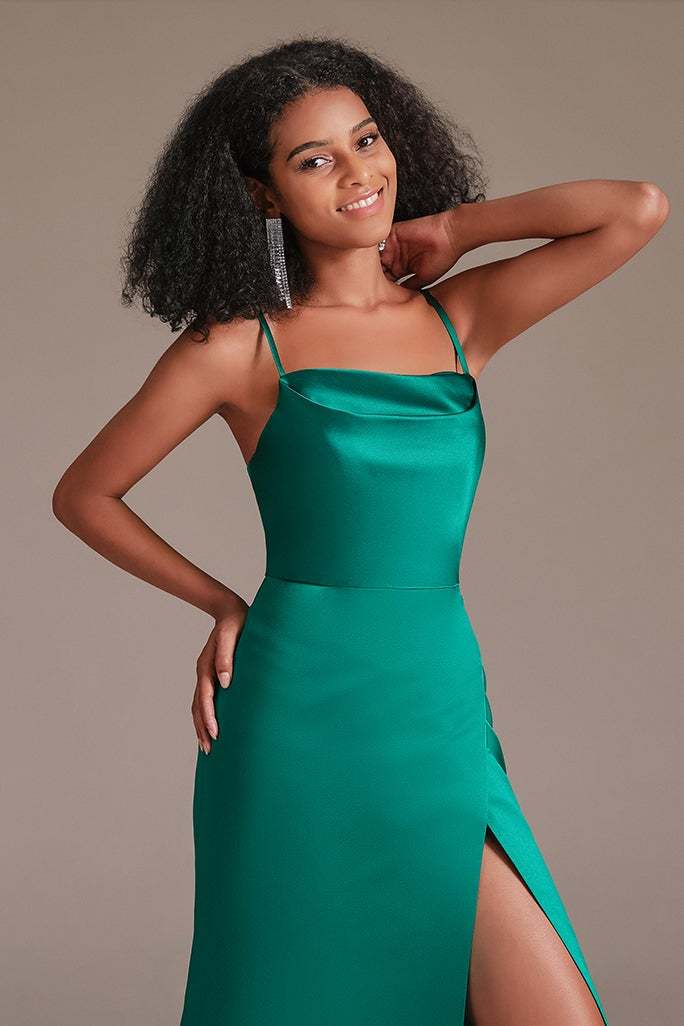 Spaghetti-Straps Slit Bridesmaid Dress