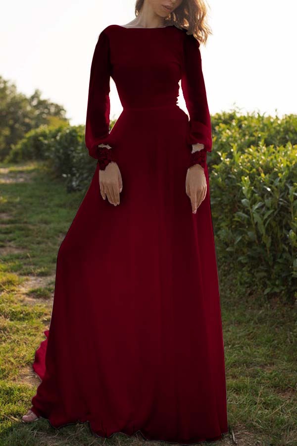 Tulle Bateau Long Sleeves Boho Wedding Dress A-Line Open Back