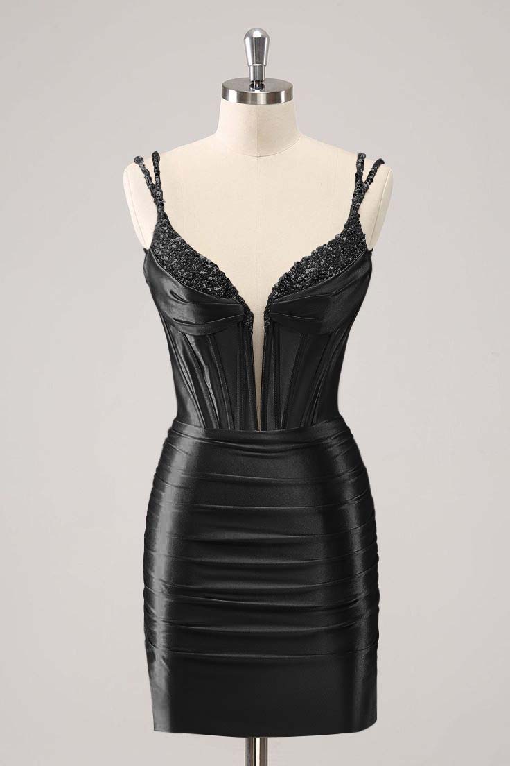 Black Sequins Short Mini cocktail Dress