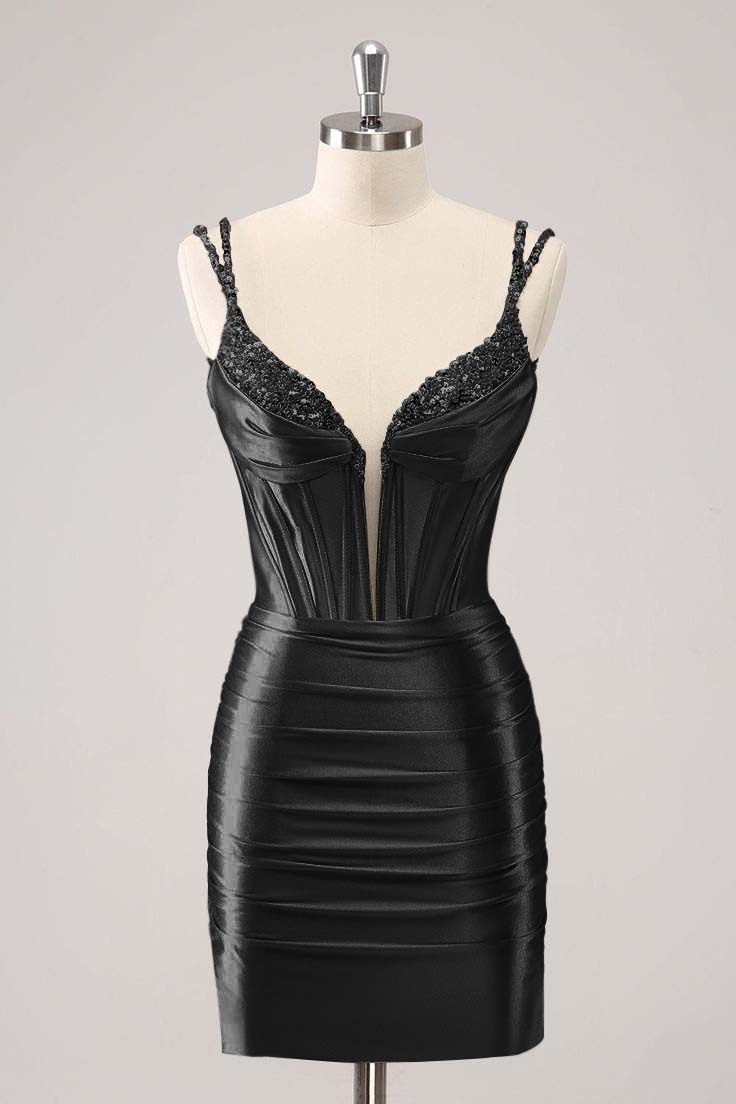 Black Sequins Short Mini cocktail Dress