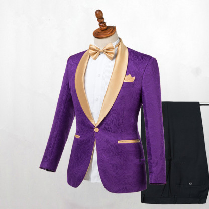 New Arrival Gold Lapel One-Button Groomsmen Tuxedos Antonio Purple