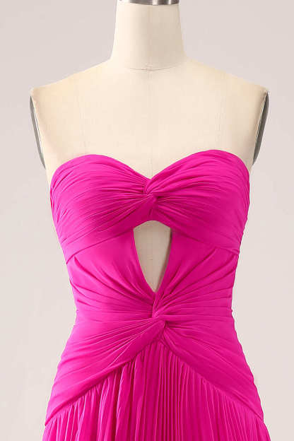 Gorgeous Fuchsia Strapless Cut Out Draped Pleated Formal Dress