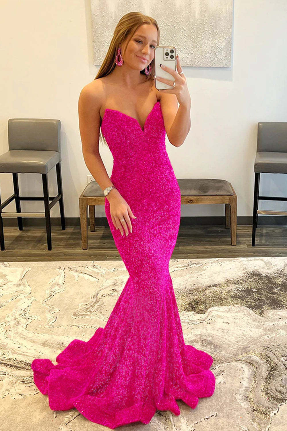 Fuchsia Mermaid Prom Dress with Strapless Sequins