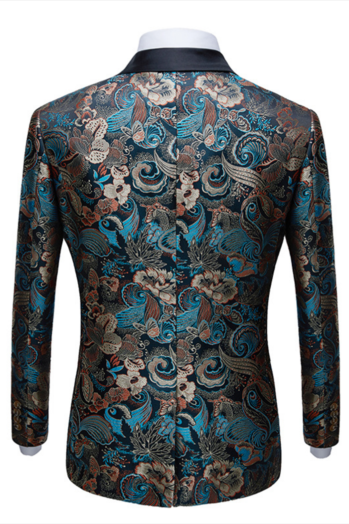 Advanced Black Peak Lapel Wedding Suit with Floral Jacquard