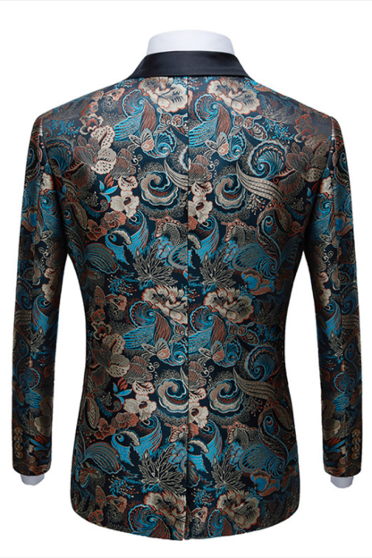 Advanced Black Peak Lapel Wedding Suit with Floral Jacquard
