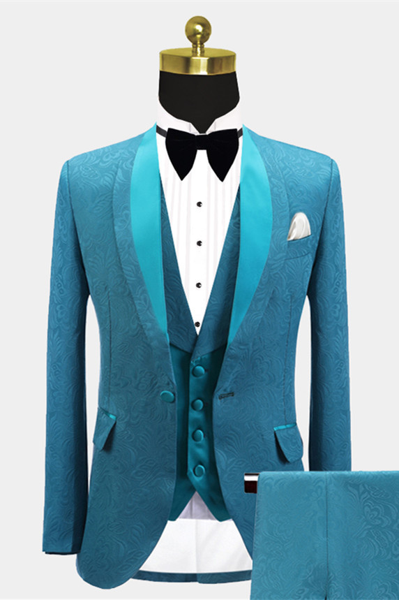 Luxury Slim Fit Shawl Lapel Jacquard Wedding Suit for Men