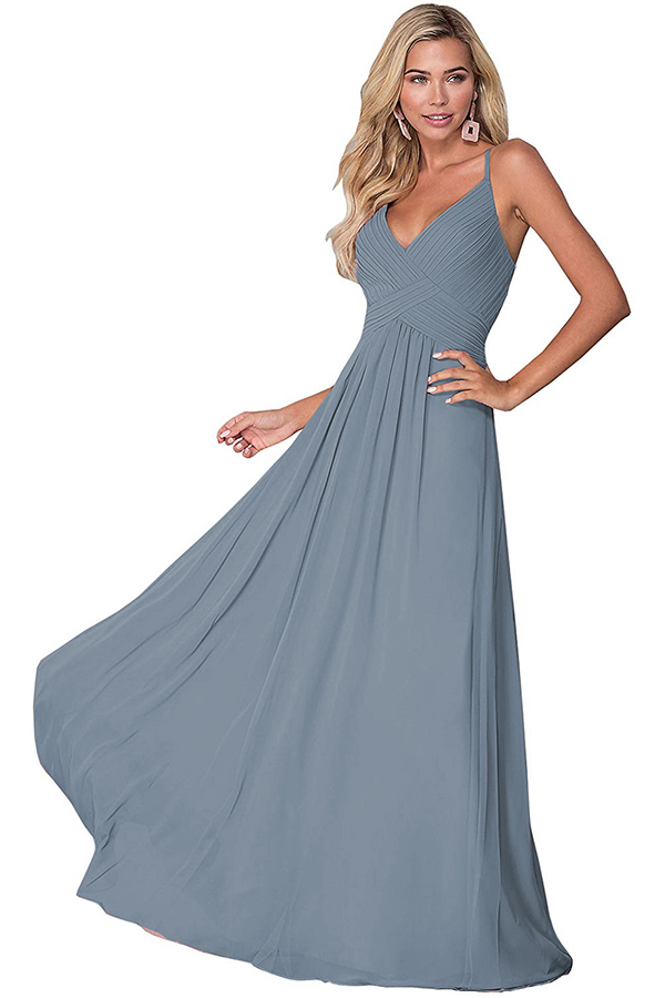 V-Neck Spaghetti-Straps Bridesmaid Dress