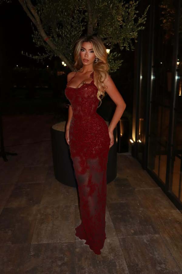 Halter Sleeveless Long Mermaid Formal Dress With Lace Embroidery