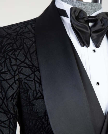 Newest Darren Black Three-Piece Shawl Lapel Jacquard Men's Suits