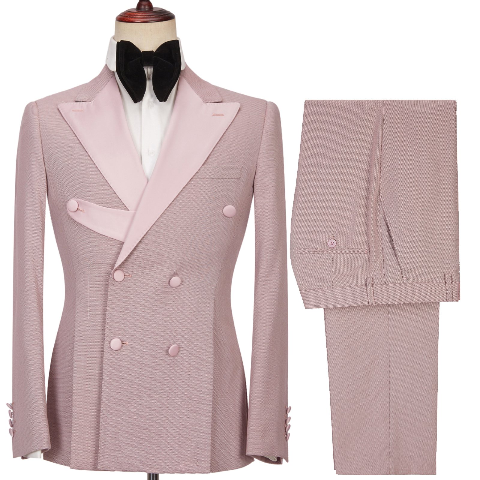 Stylish Pink Peaked Lapel Double-Breasted Men's Suits