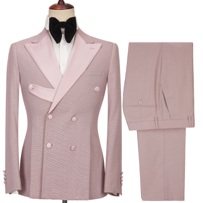 Stylish Pink Peaked Lapel Double-Breasted Men's Suits