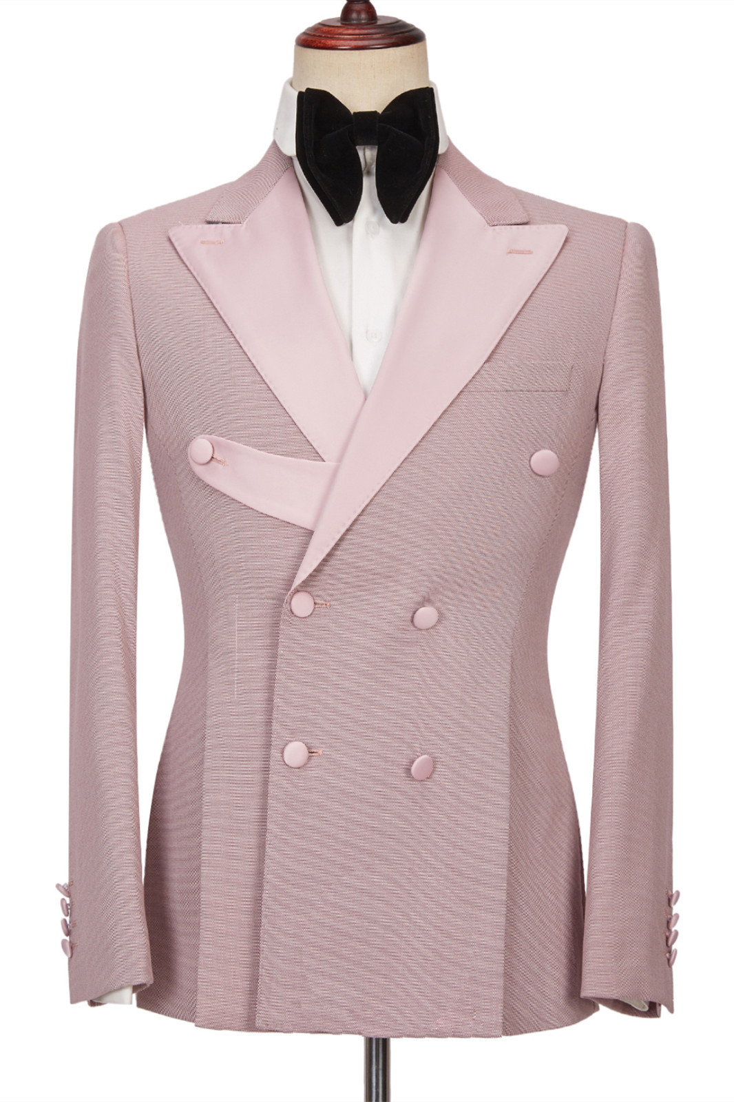 Stylish Pink Peaked Lapel Double-Breasted Men's Suits