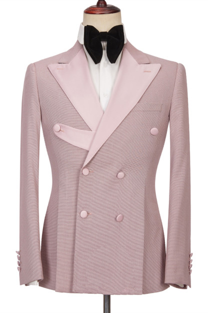Stylish Pink Peaked Lapel Double-Breasted Men's Suits