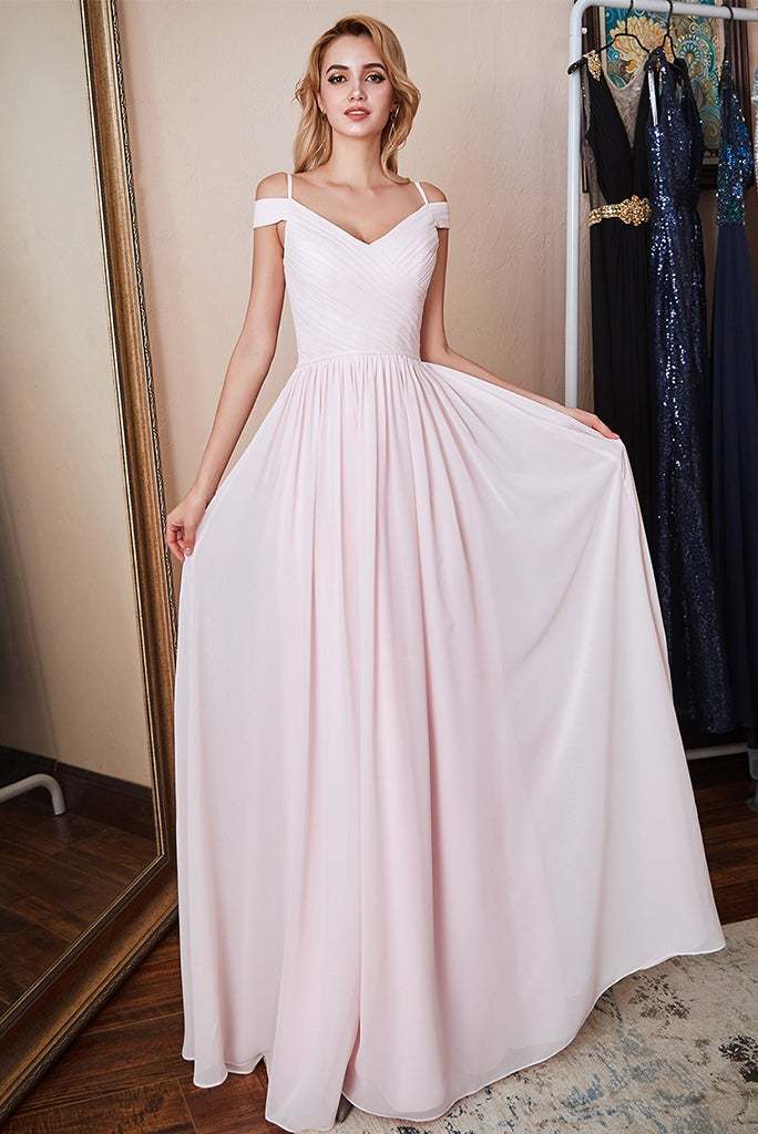 Pink Blushing Off-the-Shoulder Bridesmaid Dress