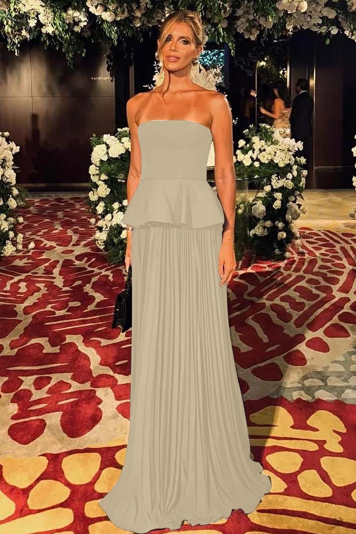 Black Sleeveless Strapless Long Formal Dress With Pleated Ruffles
